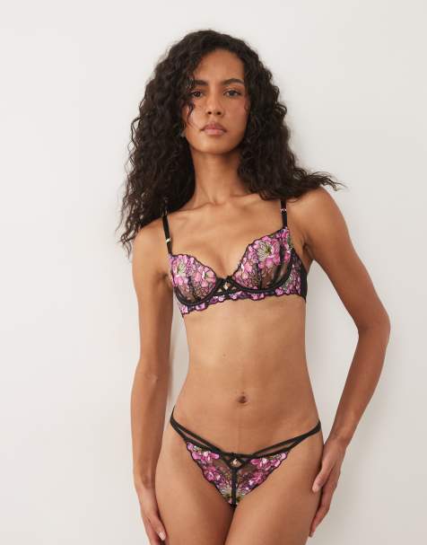 Ann Summers Floral Dream lingerie set in black and pink - view 1