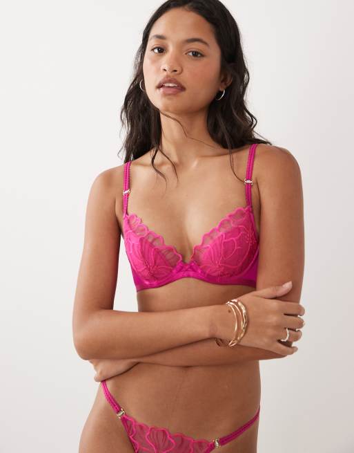 Ann Summers - Floral Fling - Ensemble soutien-gorge pigeonnant rembourré et string - Rose, 2 de 3