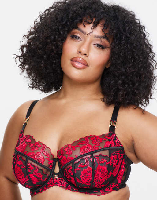 Ann Summers – Fuller Bust – Endless Attraction – Röd, svart ovadderad BH med djup urringning, 2 av 4