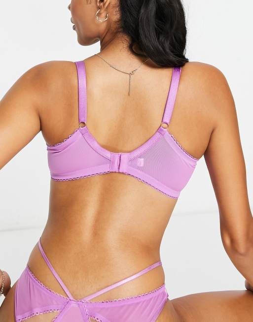 Ann Summers Fuller Bust Restoring lace and satin padded balcony bra with hardware detail in lilac, 2 of 4
