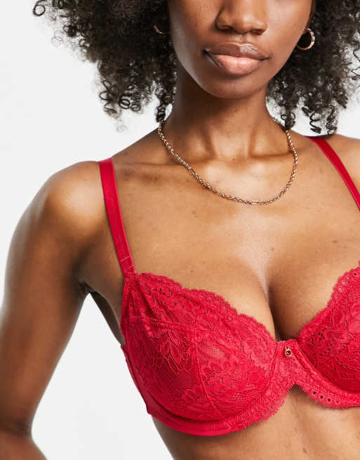 Red Ann Summers Sexy Lace Plunge Push Up Bra