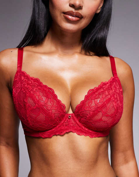 Ann Summers Fuller Bust Sexy Lace non padded plunge bra in red - view 1