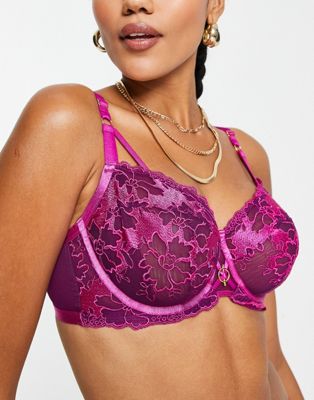 Ann Summers Fuller Bust Truthful embroidered non padded balcony bra with hardware detail in purple | ASOS