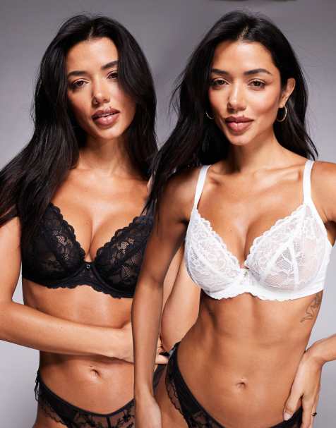 Ann Summers – Fylligare byst – Sexy Lace – Svart och vit, ovadderad behå i spets med djup urringning, 2-pack - view 1