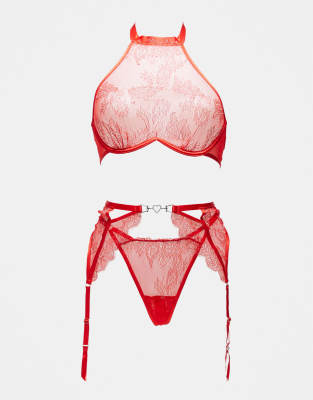 Ann Summers - Glimmer - 3-teiliges Set in Rot mit offenem Schritt