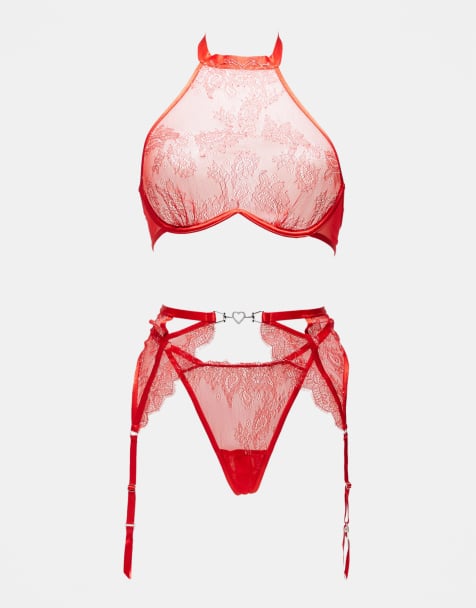 Ann Summers - Glimmer - Set in 3 pezzi rosso senza tassello - view 1