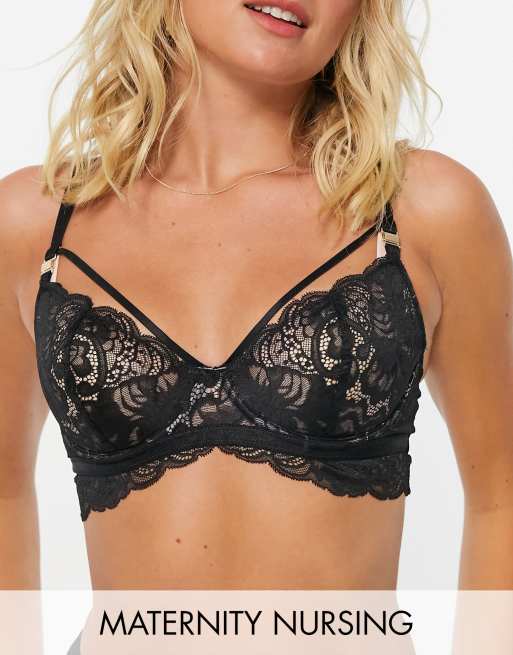 Ann Summers - Glorious Flexi - Reggiseno per l'allattamento in pizzo con ferretto e con dettaglio con fascette nero