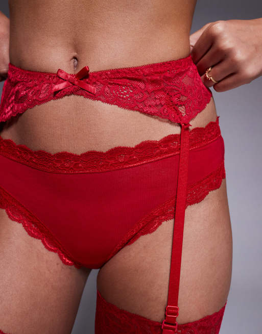 Ann Summers Glossy stocking & suspender set in red, 4 of 4