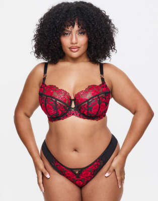 Ann Summers - Größere Brust - Endless Attraction - Unwattierter BH in Rot/Schwarz mit tiefem Ausschnitt