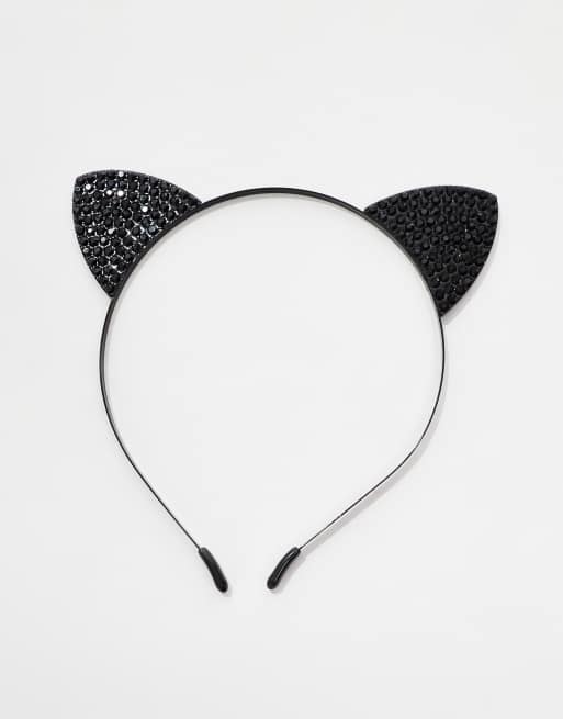 Ann Summers – Halloween – Czarna opaska na głowę z kocimi uszami ze strasami, 4 z 4