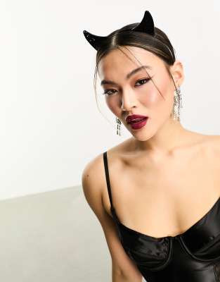 Ann Summers Halloween Diamante Devil Horn Headband In Black