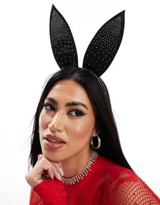 Ann Summers Halloween diamante sparkle bunny ears in black