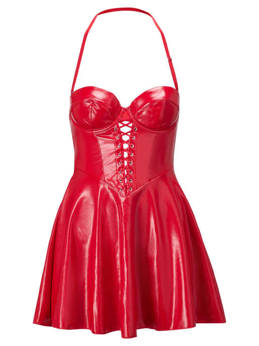 Ann Summers Halloween Electra pu padded mini dress in red, 3 of 4
