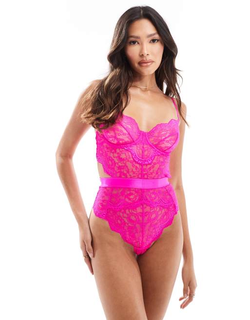 Ann Summers - Hold Me Tight - Body van kant met beugel in roze, 4 van 4
