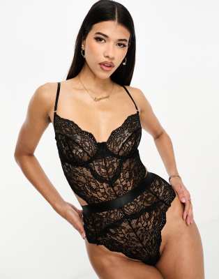 Ann Summers - Hold Me Tight - Bodysuit aus Spitze mit Bügeln in Schwarz