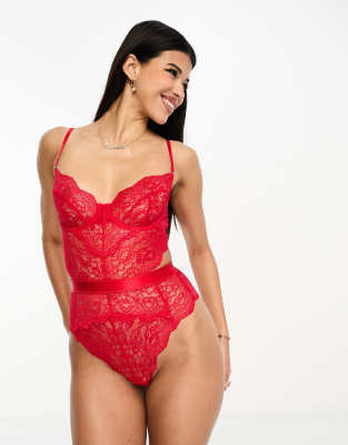 Thumbnail - Ann Summers - Hold Me Tight - Bügel-Body aus Spitze in Rot