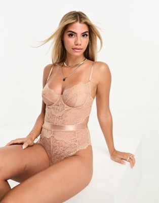 Ann Summers Hold Me Tight lace underwired bodysuit in light brown - ASOS Price Checker