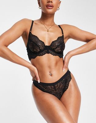 Ann Summers Hold Me Tight lace underwired longline bra and high waist thong 2 piece set in black - ASOS Price Checker