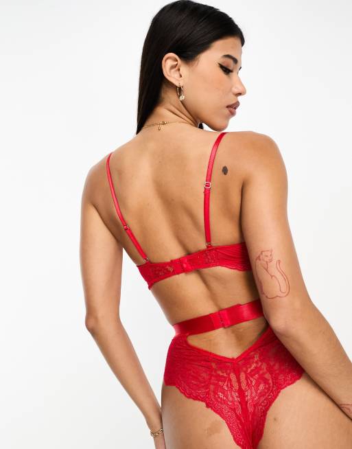 Ann Summers - Hold Me Tight - Rød bodystocking i blondestof med bøjle, 2 af 4