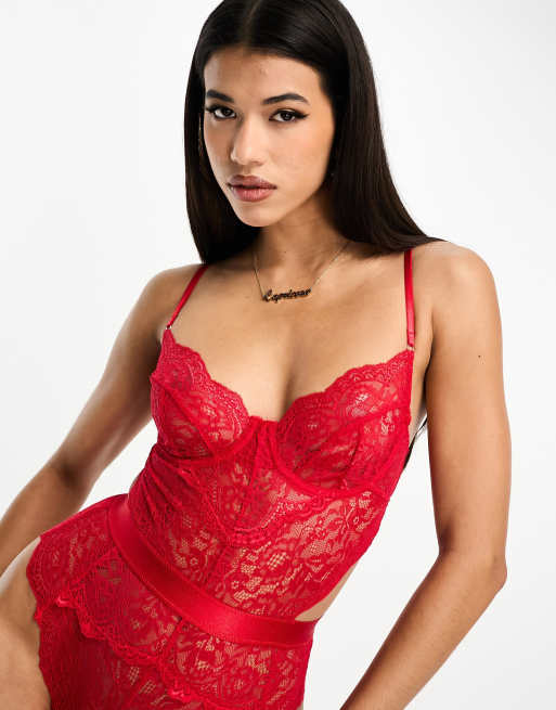 Ann Summers - Hold Me Tight - Rød bodystocking i blondestof med bøjle, 4 af 4