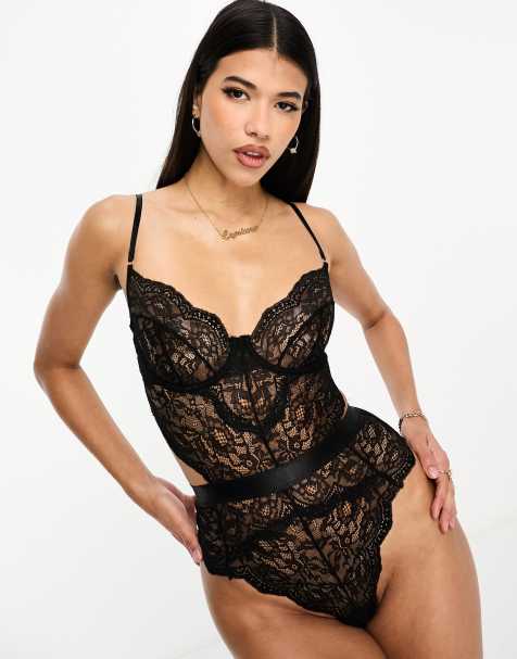 Women Deep V Neck Lace Bodysuit Women Autumn Transparent Hot