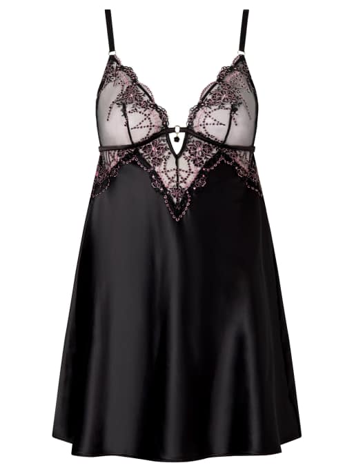 Ann Summers Idolising embroidered chemise lingerie in black/pink, 4 of 4