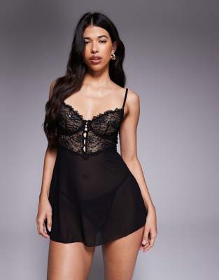 Ann Summers - Iris - Set mit Babydoll und Tanga in Schwarz
