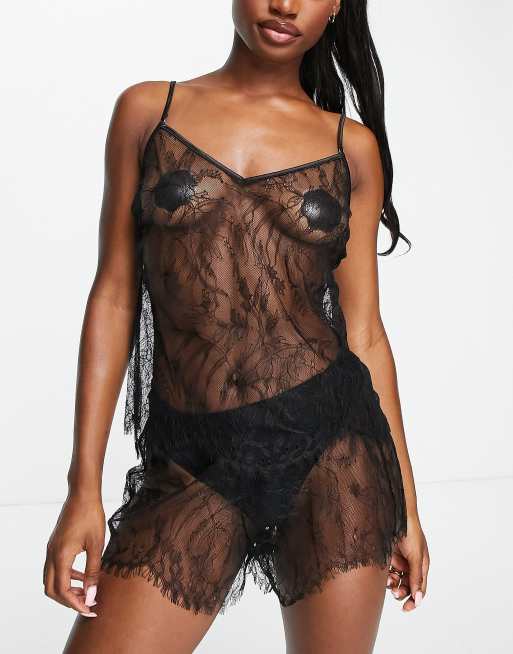 Ann Summers - Ivy - Ensemble short et caraco en dentelle - Noir
