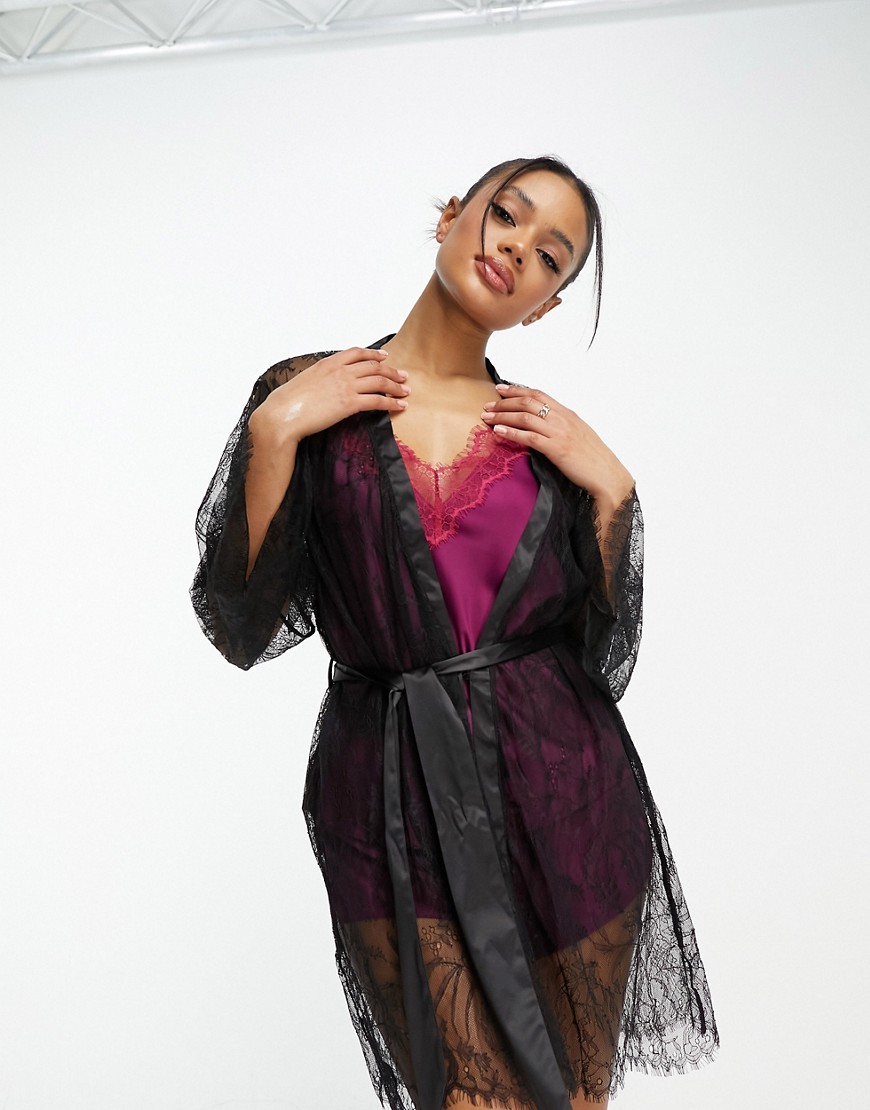 Ann Summers Ivy Sheer Lace Kimono In Black