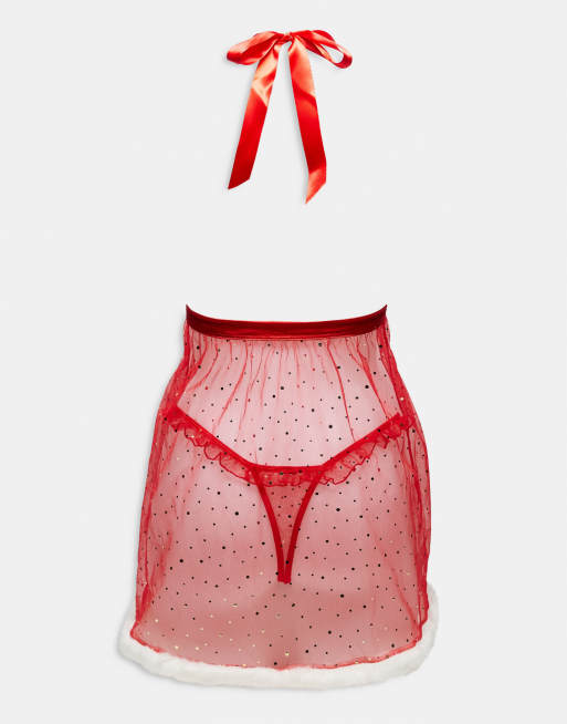 Ann Summers - Kerstmis - Let It Snow - Babydoll met details van imitatiebont in rood, 2 van 4