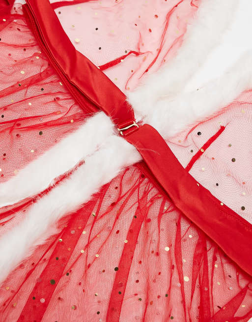 Ann Summers - Kerstmis - Let It Snow - Babydoll met details van imitatiebont in rood, 3 van 4