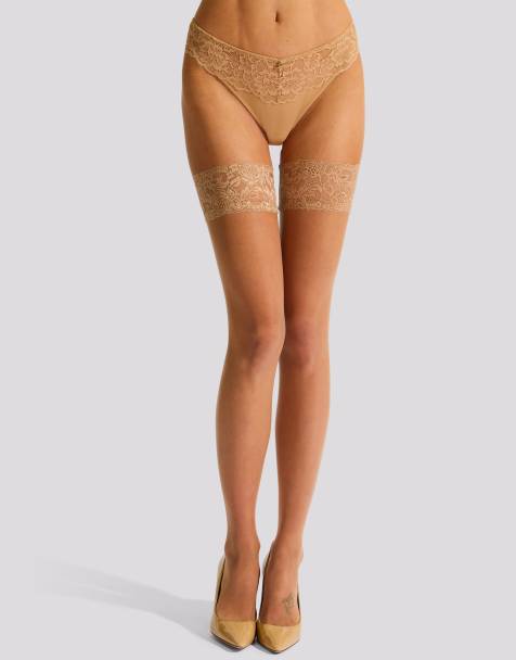 Ann Summers Lace top glossy hold ups in beige - view 1