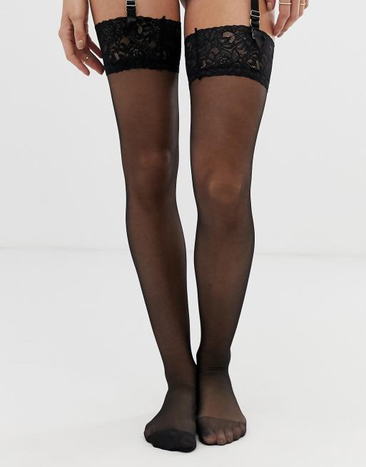 Hunkemoller polka dot hold up stockings in black