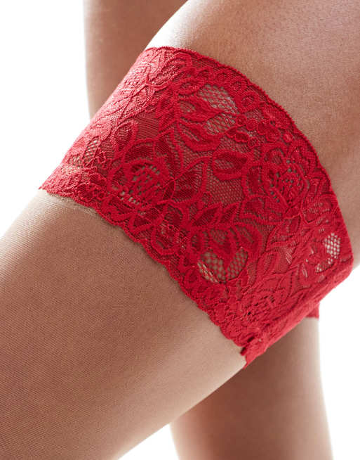 Ann Summers lace top hold ups in red