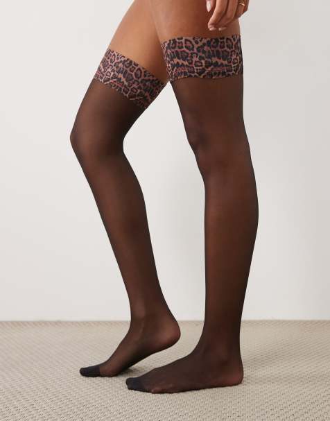 Ann Summers leopard print top hold ups in black - view 1