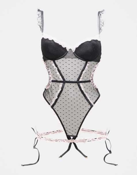 Ann Summers Locked On Love Crotchless Bodysuit in black/pink - BLACK - view 1