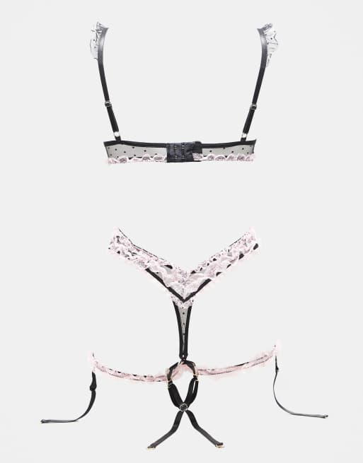 Ann Summers Locked On Love Crotchless Bodysuit in black/pink, 2 of 3