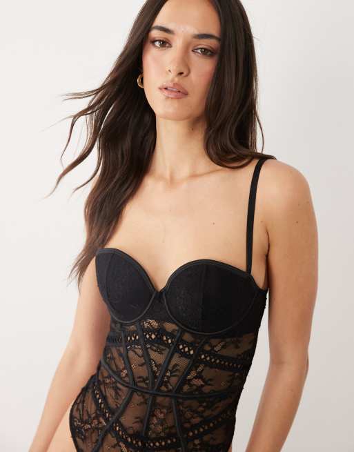 Ann Summers – Love Affair – Svart body i spets med avtagbara axelband, 2 av 4