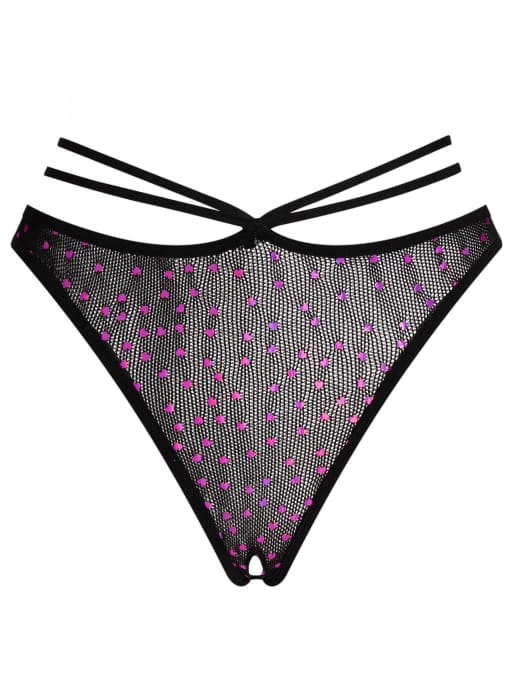 Ann Summers Love me heart sequin crotchless thong in black/pink, 3 of 3