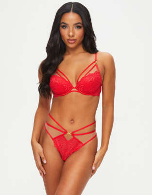 Ann Summers Sensual Siren velvet applique bra in red, ASOS