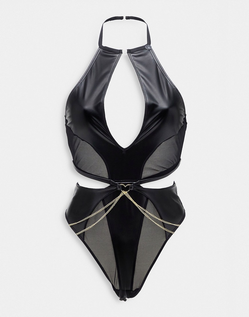 Ann Summers Lovestruck heart detail ouvert bodysuit in black