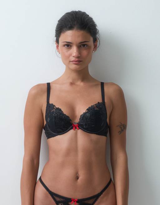 Ann Summers – Noir Desire – Svart/rött underklädesset med blombroderi, 4 av 4