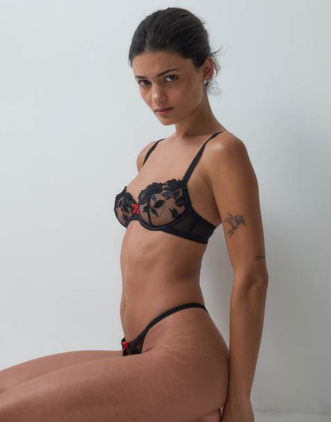Ann Summers Noir Desire floral embroidery non padded balcony bra in black - view 1