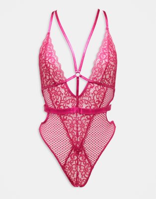 Ann Summers - Obsession - Body aus rosa Spitze und Netzstoff mit offenem Schritt