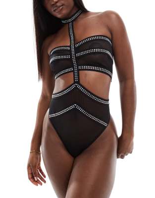 Ann Summers Party Goer Festival Diamante Bodysuit In Black