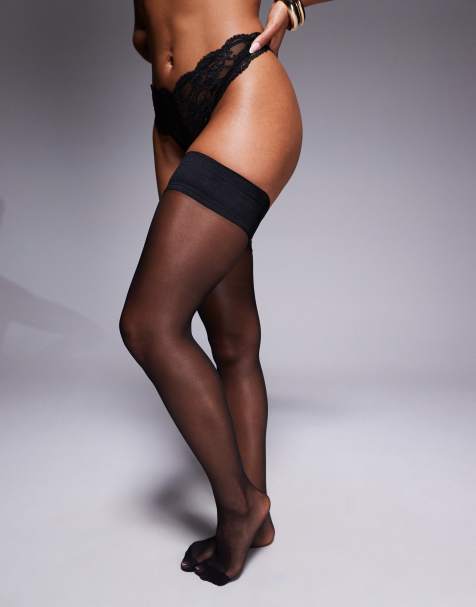 Ann Summers plain top seamless hold ups in black - view 1
