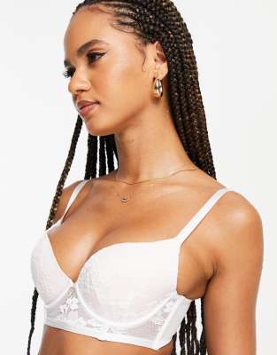 Ann Summers Curve Sexy Lace Planet Nylon Blend Padded Plunge Bra In White - White In White