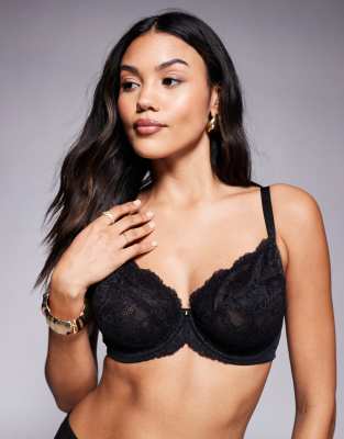 Poitrines généreuses - Soutien-gorge sensuel pigeonnant non rembourré en dentelle - Noir-Rouge 38DD