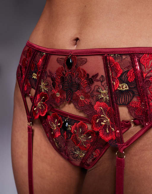 Ann Summers – Połyskujący pas do pończoch w czerwono-różowym kolorze, 3 z 3