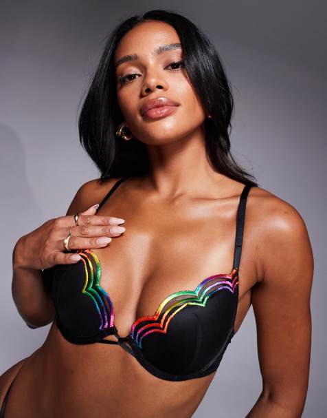 Ann Summers Rainbow padded plunge bra in black - view 1